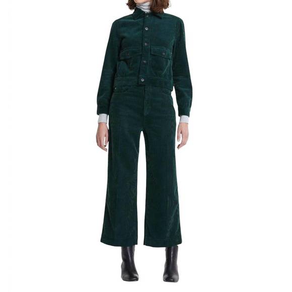 NEW AG JEANS etta corduroy wide leg cropped pants in green - Picture 1 of 6